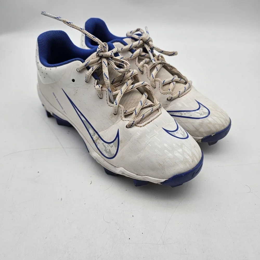 Nike Hyperdiamond 4 Softball Cleats Girls 5 Youth White Blue Molded Spikes